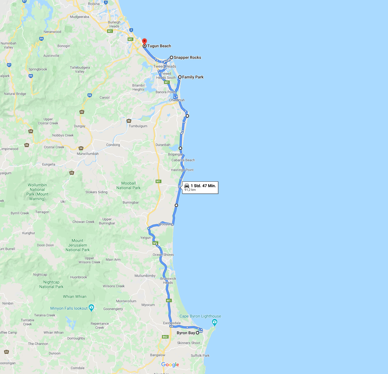 2020 01 17 08 Byron Bay bis Tugun Route